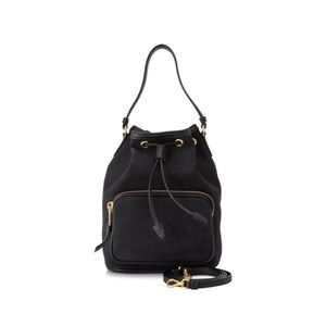 Prada Black Canvas Jacquard Logo Convertible Small Bucket Bag